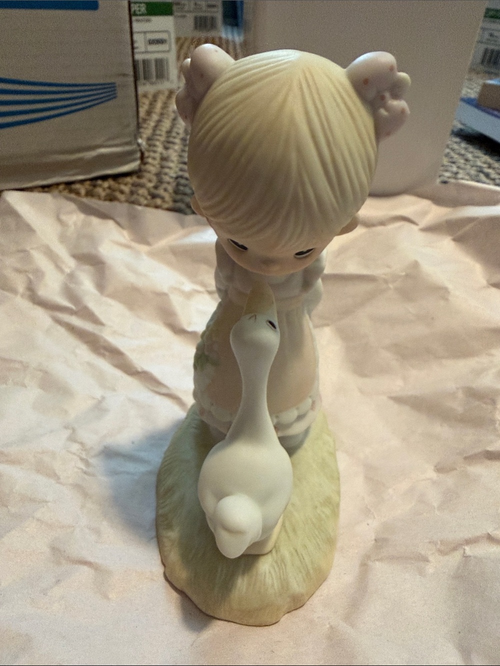 Precious Moments Girl Figurine with White Goose in Cream and Pale Green
